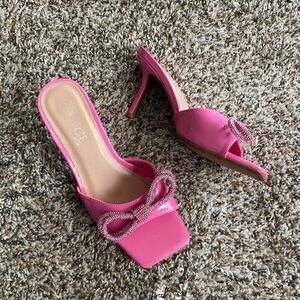 Pink Rhinestone Bow Heels from Rainbow